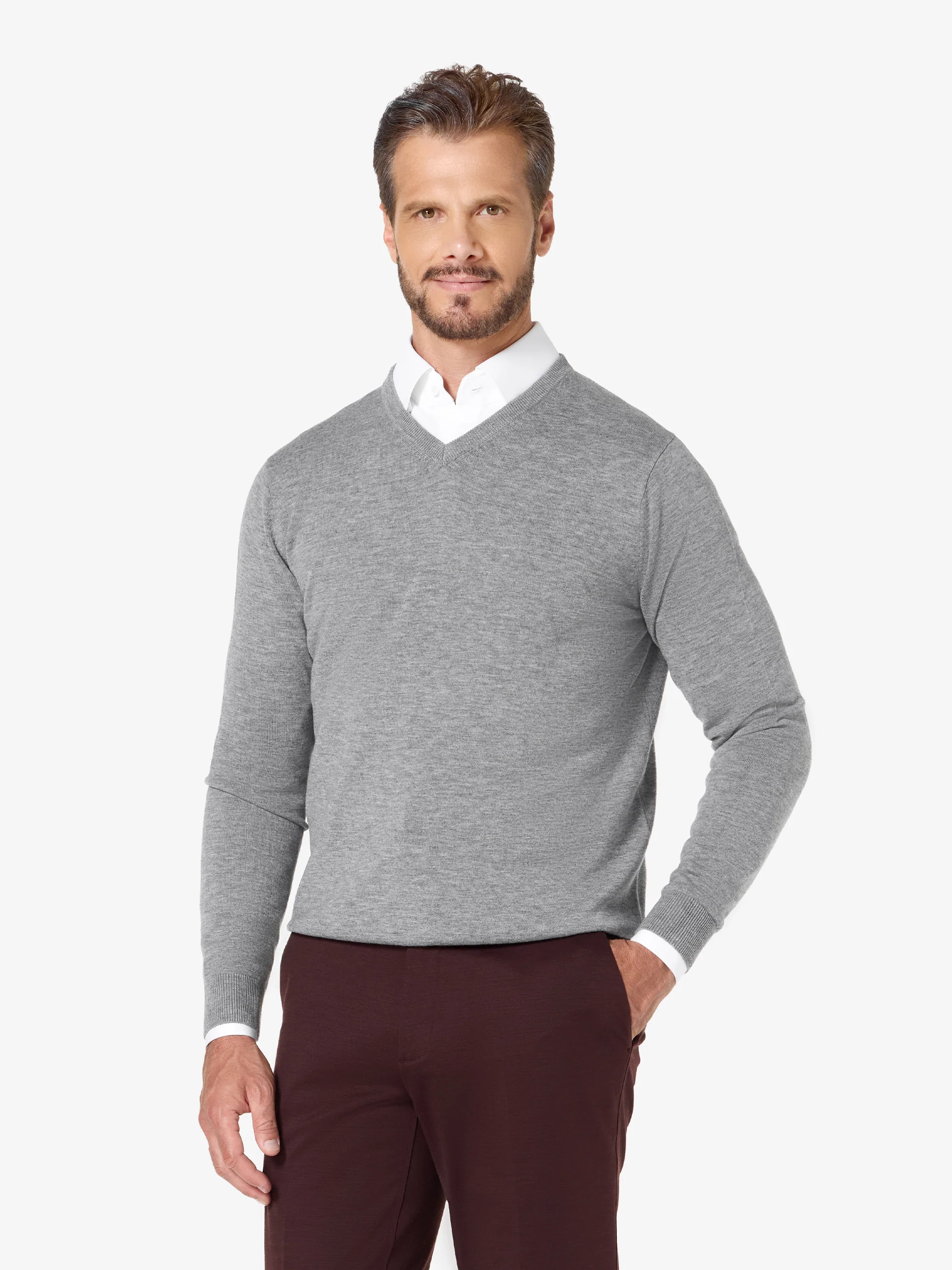 xSweater Merino V-Neck Midweight - Light Grey